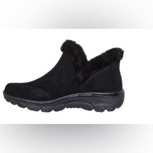 Skechers Women's BLACK Ankle Booties vegan suede faux fur Slip on SIZE9